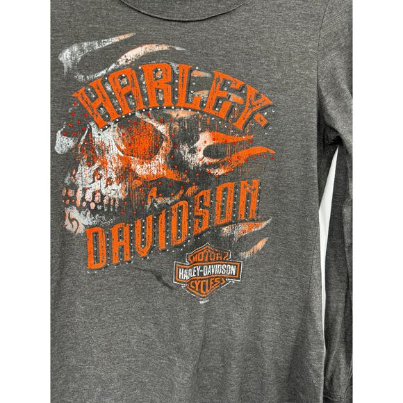 Harley Davison Shirt Womens Lightweight Graphic Tee Moto Long Sleeve Gray Size M - Picture 5 of 6